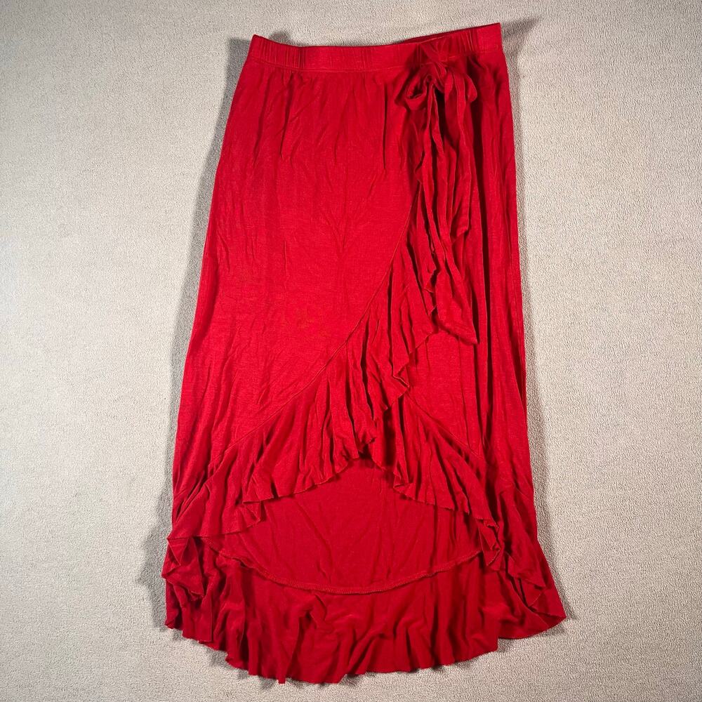 Bright Red Flowy Ruffle High-Low Midi Skirt Women's Size S Halloween